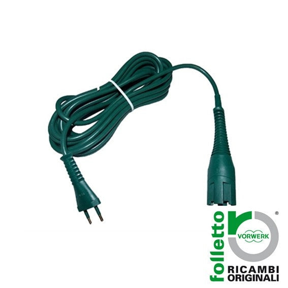 CAVO ALIMENTAZIONE PER VK 130 FOLLETTO ORIGINALE, cavo verde scuro di alta qualità con connettori robusti per aspirapolvere.