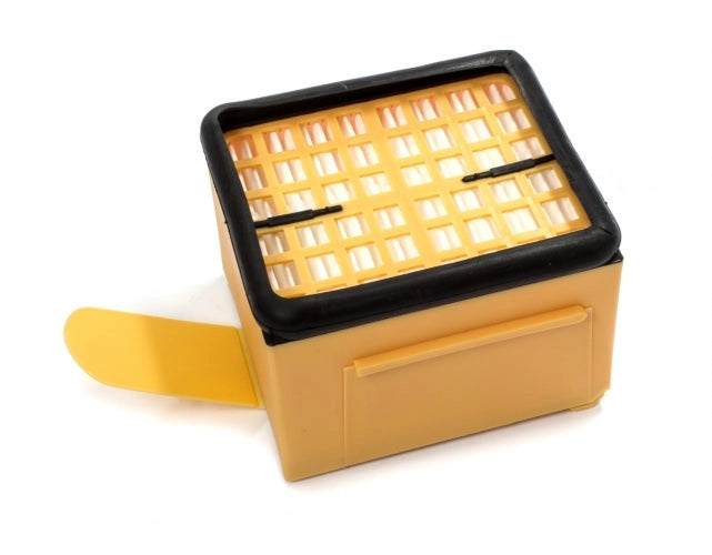 MICROFILTRO HEPA IGIENICO FOLLETTO VK135 VK136, high-efficiency filter with yellow casing for superior air purification.