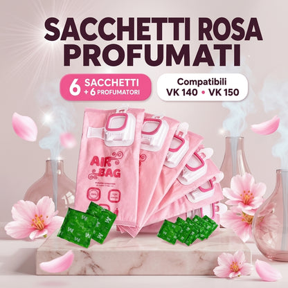 6 Sacchetti per Folletto VK 140 VK 150 Rosa Profumati Con Profumazione Aggiuntiva