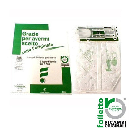 Sacchetti Originali SUPERFILTRELLO VK 135-136 ORIGINALE displayed with packaging, featuring genuine Vorwerk quality.