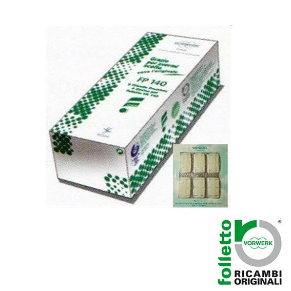 SACCHETTI ORIGINALI CONF 6PZ. VK140 VK150 for efficient vacuum cleaning, shown in eco-friendly packaging with Vorwerk bran...
