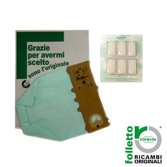 SACCHETTI FILTRELLI VK130-131 ORIGINALE with green filter bag and original packaging for efficient vacuum performance.