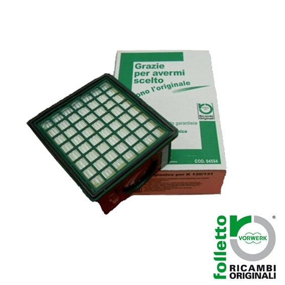 MICROFILTRO IGIENICO HEPA PER VK131 ORIGINALE with green grid design, boxed for optimal vacuum filtration.