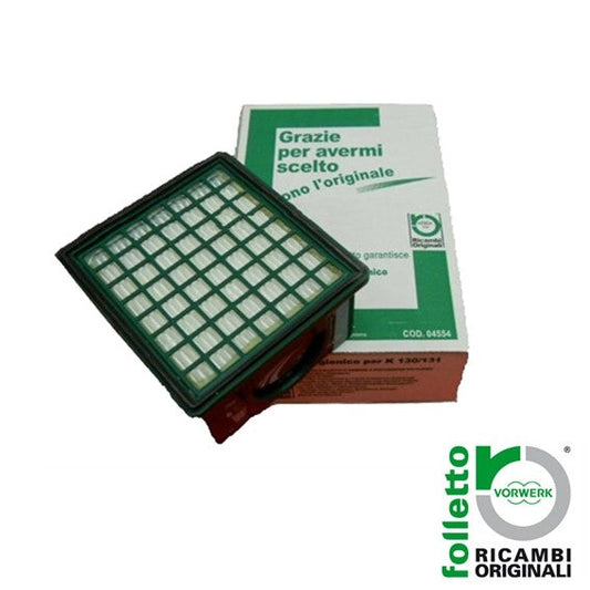 MICROFILTRO IGIENICO HEPA PER VK131 ORIGINALE with green grid design, boxed for optimal vacuum filtration.