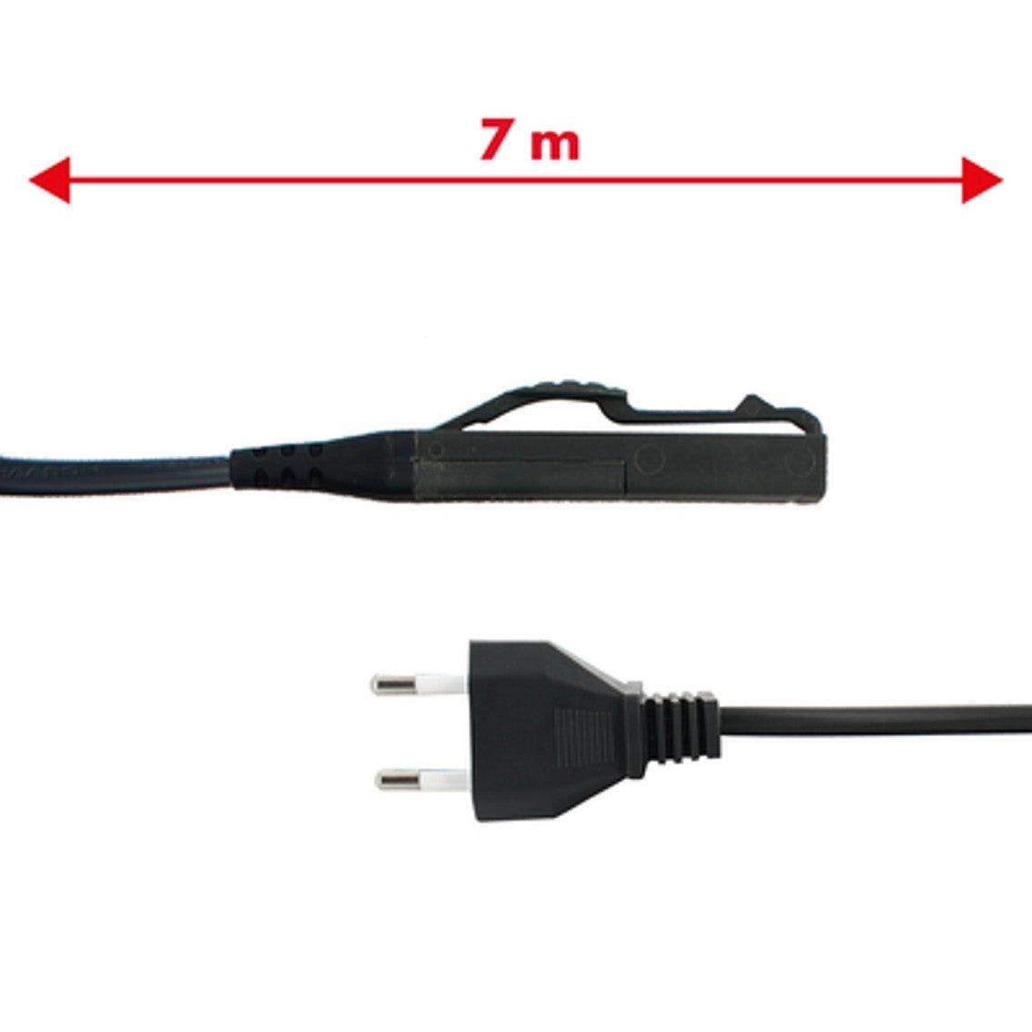 CAVO ALIMETAZIONE COMPATIBILE PER FOLLETTO VK200 VK220, 7m long, durable plug and clip design for reliable power connection.
