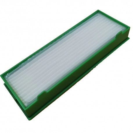 FILTRO HEPA ASPIRAPOLVERE FOLLETTO-VORWERK VR200 VR300, high-efficiency dust filter, rectangular with green frame.