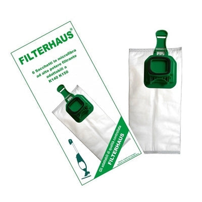 SACCHETTI PER FOLLETTO VORWERK IN SCATOLA VK140 VK150 COMPATIBILI con microfibra resistente e adattatore verde.