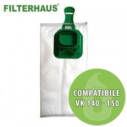 SACCHETTI PER FOLLETTO VK140 VK150 FILTERHAUS compatibili 6pz, robusti e adatti per aspirapolvere, confezione ecologica.