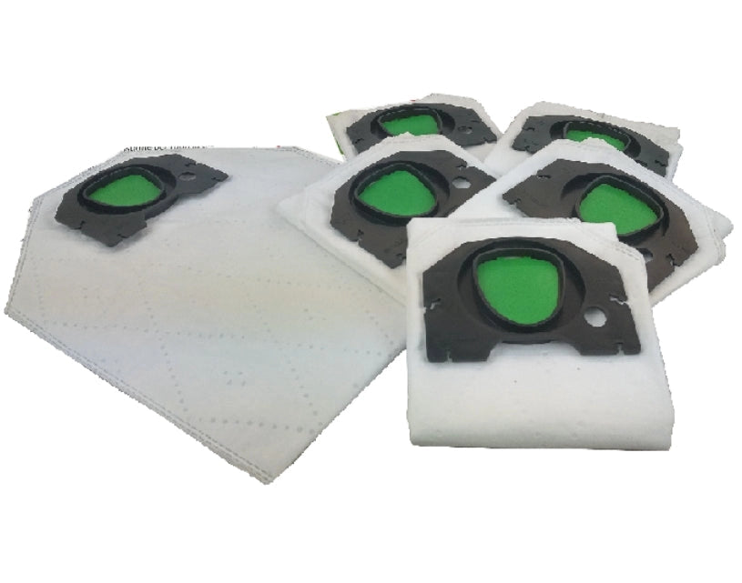SACCHETTI COMPATIBILI PER FOLLETTO VORWERK VK200 VK201, durable vacuum bags with high filtration efficiency, set of five.