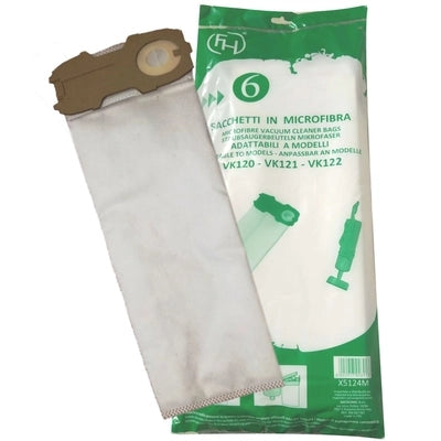 SACCHETTI IN MICROFIBRA PER FOLLETTO VORWERK VK120 VK121 VK122, durable vacuum bags, compatible with models VK120-VK122.
